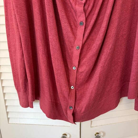 Garnet Hill women's cocoon cardigan sweater red pink linen medium buttons - Picture 2 of 9